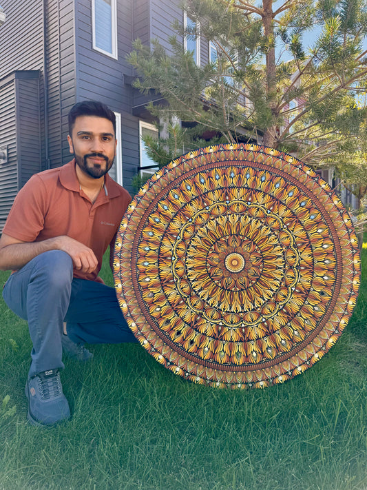 36 Inch Hand Painted Mandala - Surya Pushpa