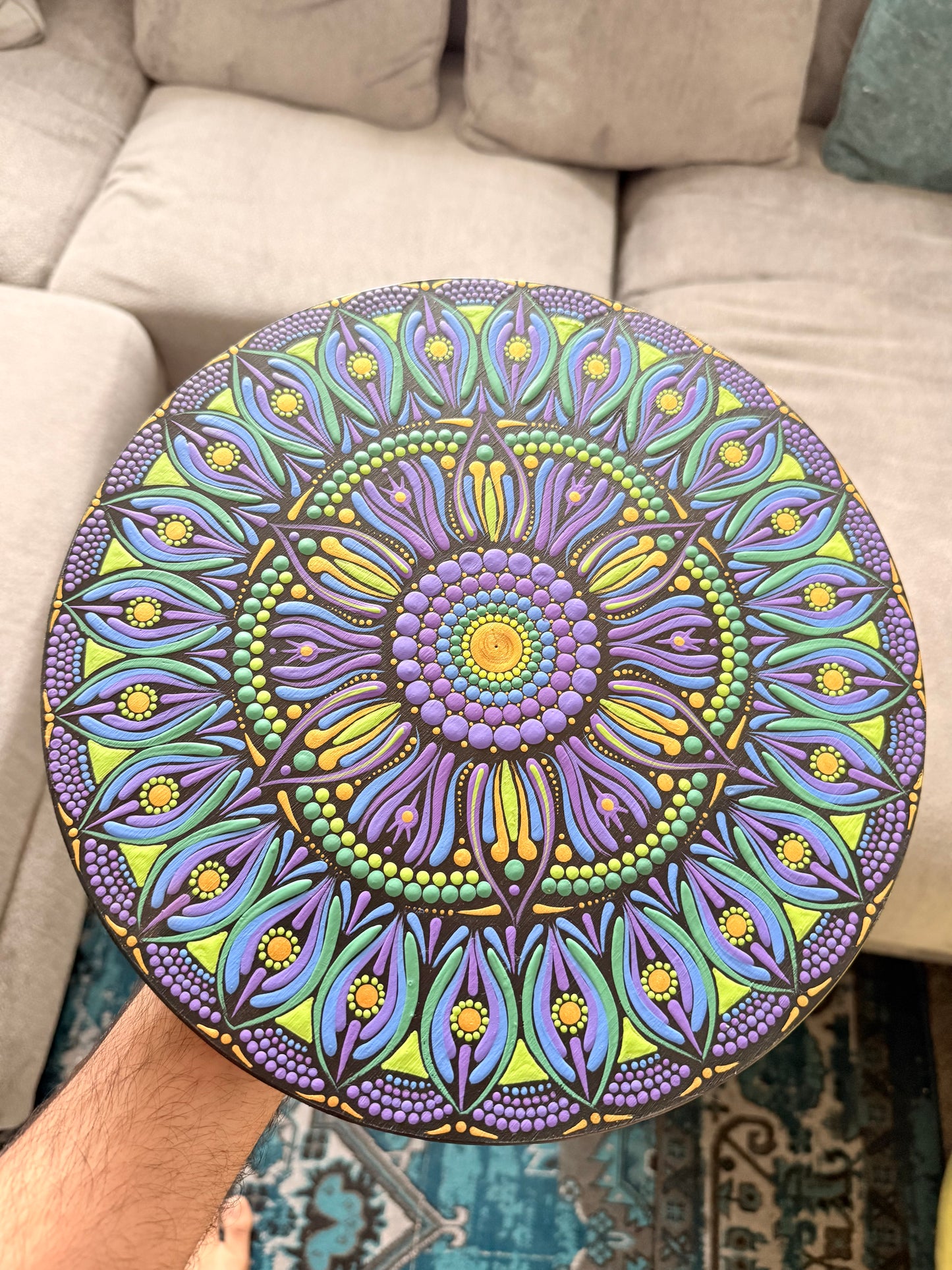 11 Inch Hand Painted Mandala - Celestial Peacock