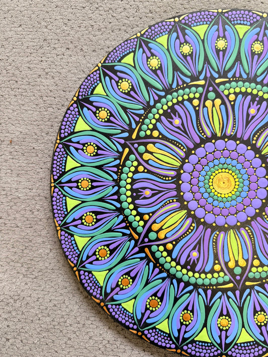 11 Inch Hand Painted Mandala - Celestial Peacock