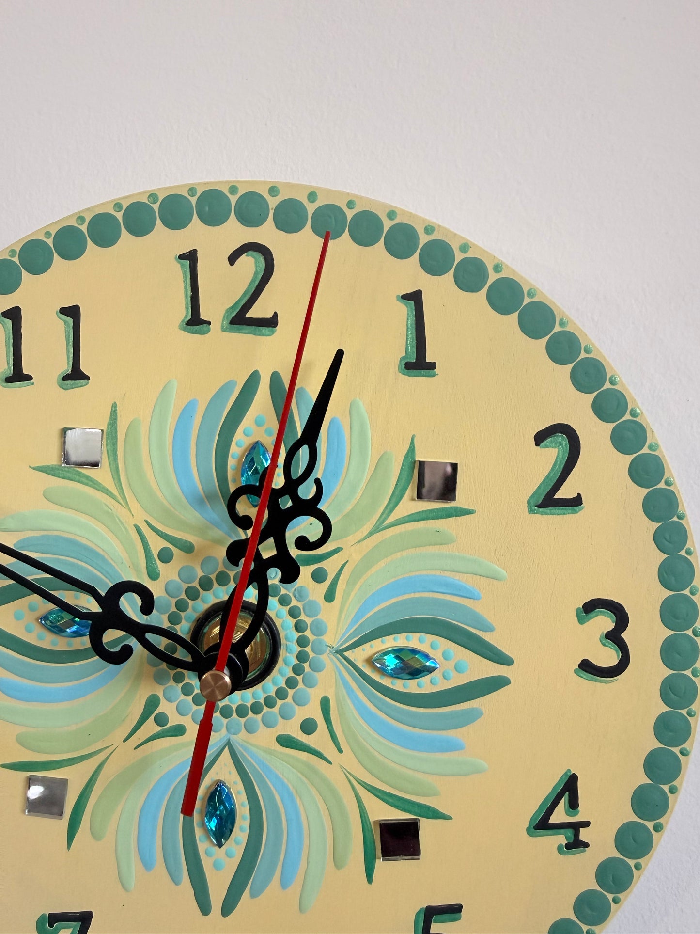 Hand-Painted Mandala Wall Clock – Warm Mustard & Teal