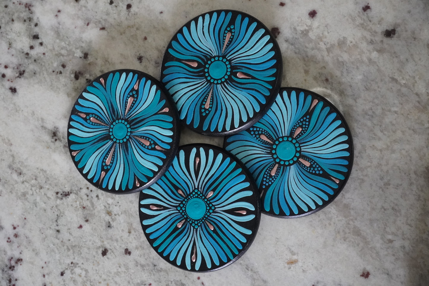 Hand-Painted Ocean Blues Mandala Coaster Set - Set of 4
