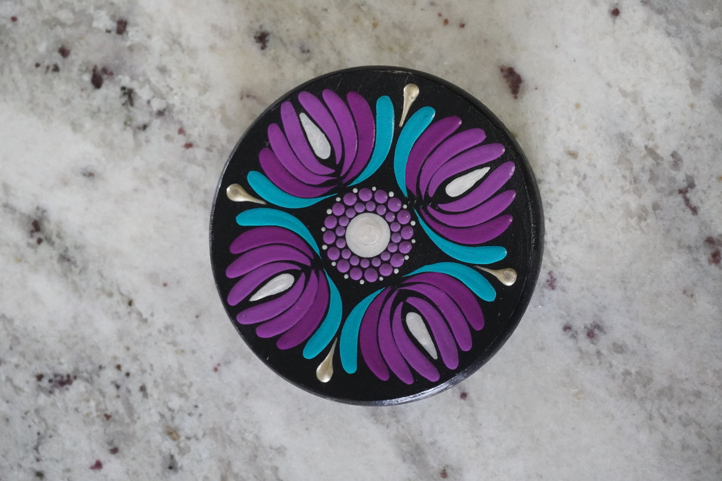 Hand-Painted Purple & Teal Mandala Coaster Set - Set of 3