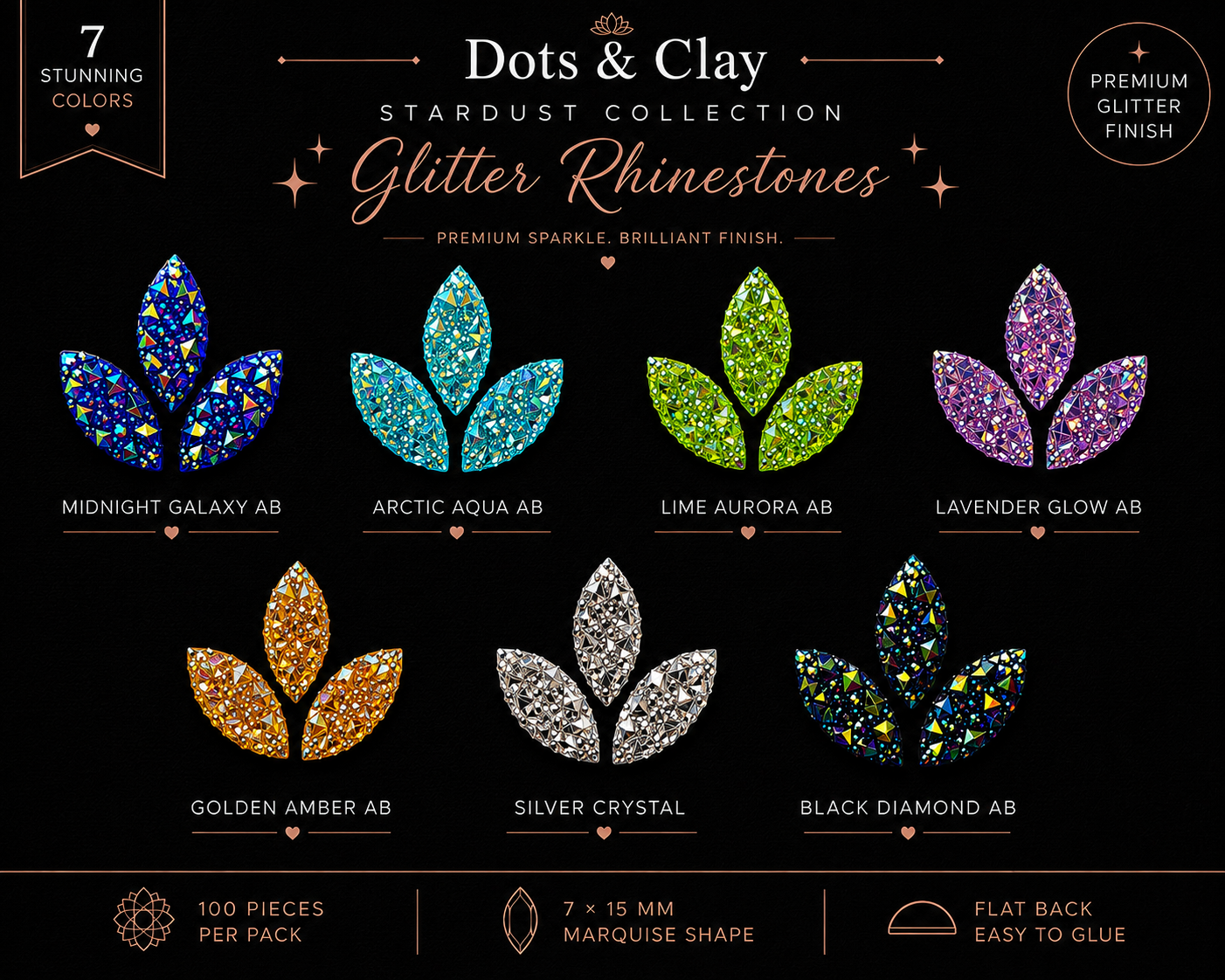 100pcs Flatback Horse Eye Rhinestones | 7x15mm Glitter Rhinestones | Mandala Painting | Lippan Art | Resin Crafts | DIY Decor