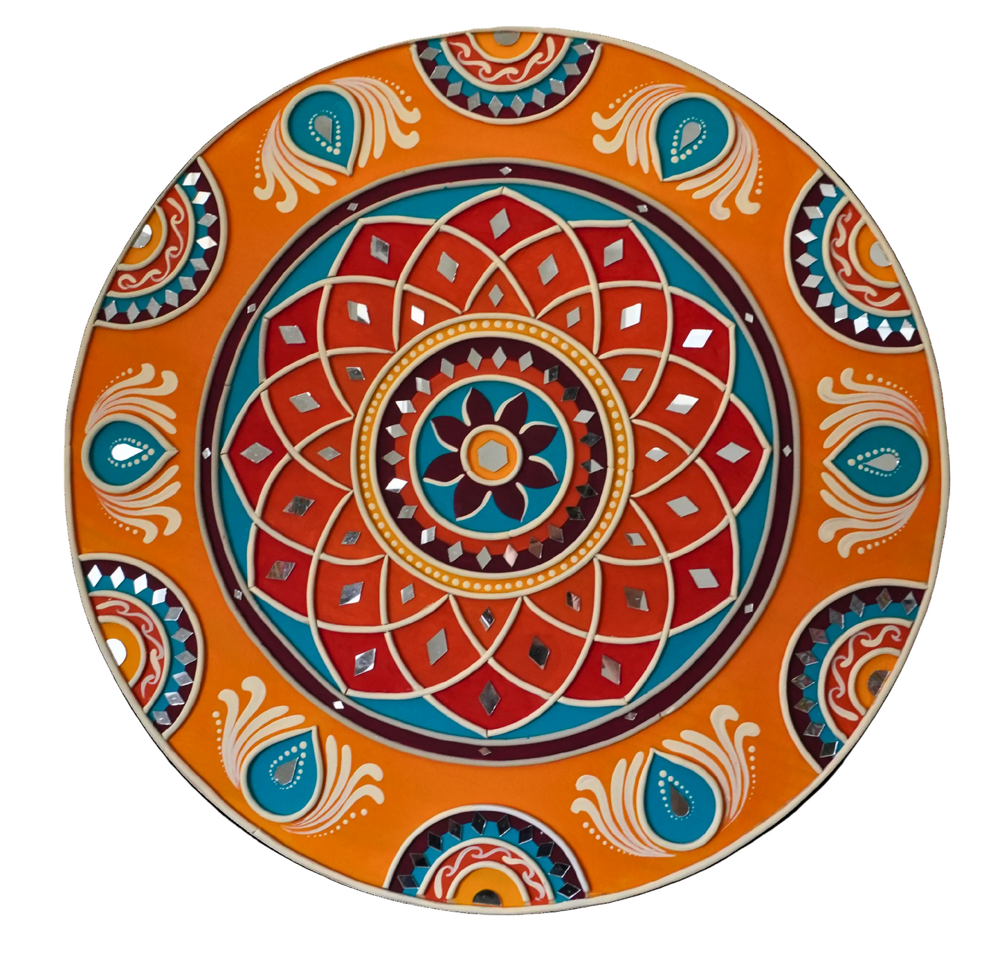 18 Inch Sunfire Lippan Mandala Wall Art| Mirror Work Mandala | Indian Mud Art | Boho Home Decor