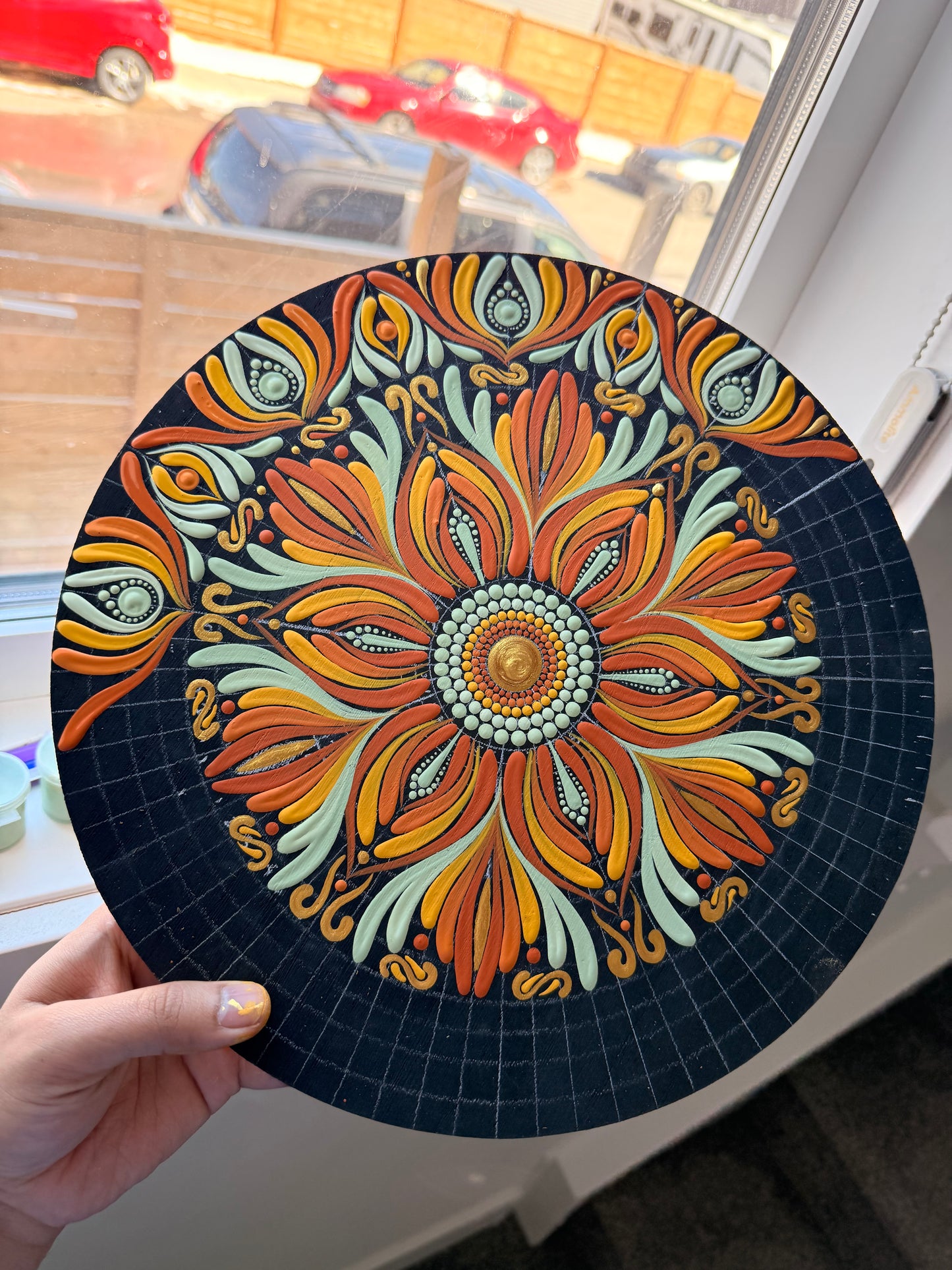12 Inch Hand Painted Mandala - Amber Radiance