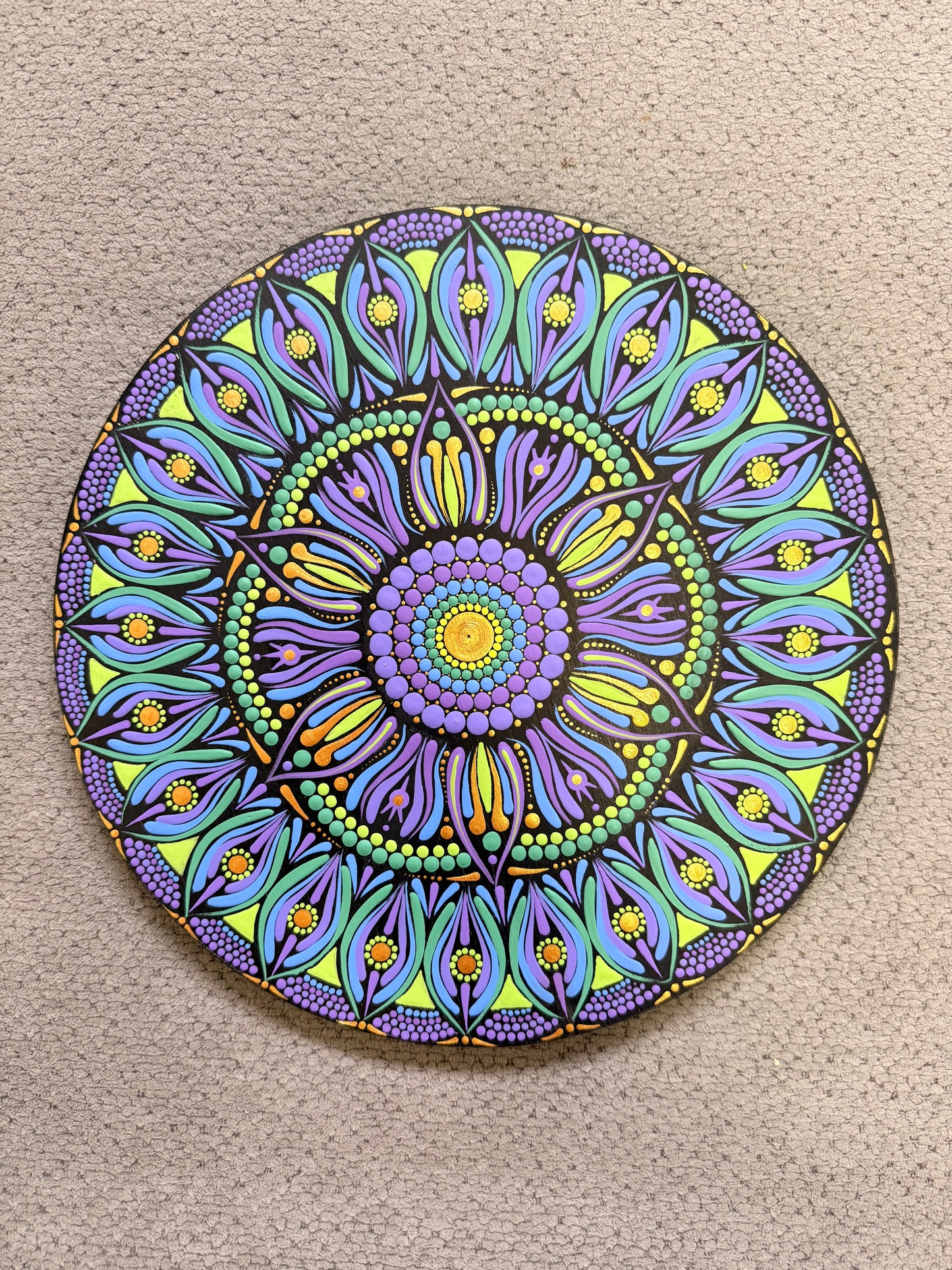 11 Inch Hand Painted Mandala - Celestial Peacock