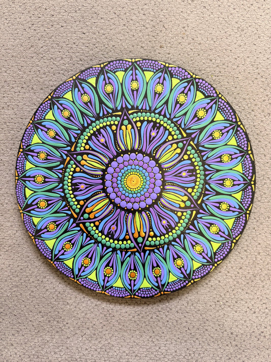11 Inch Hand Painted Mandala - Celestial Peacock