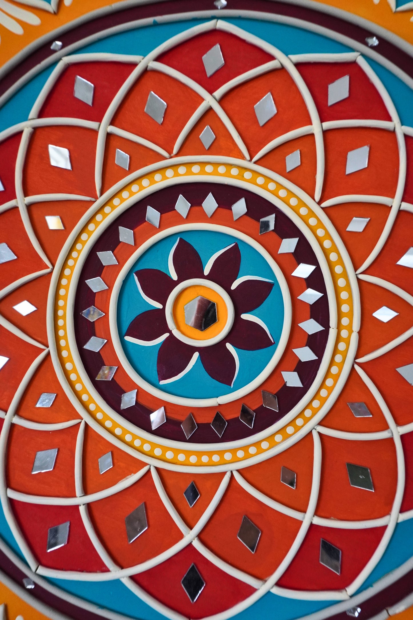 18 Inch Sunfire Lippan Mandala Wall Art| Mirror Work Mandala | Indian Mud Art | Boho Home Decor