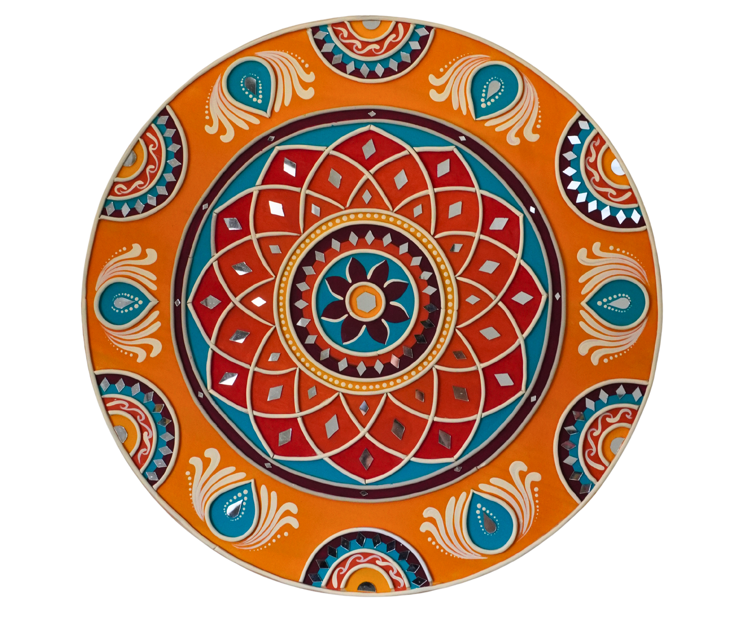 18 Inch Sunfire Lippan Mandala Wall Art| Mirror Work Mandala | Indian Mud Art | Boho Home Decor