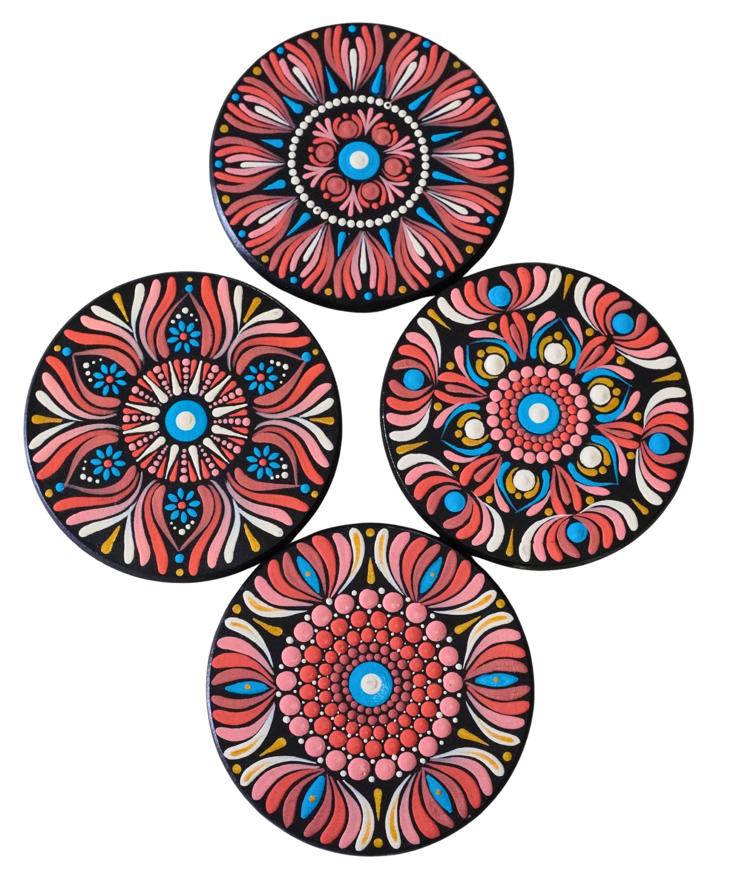 Hand-Painted Mandala Coaster Set - Set of 4