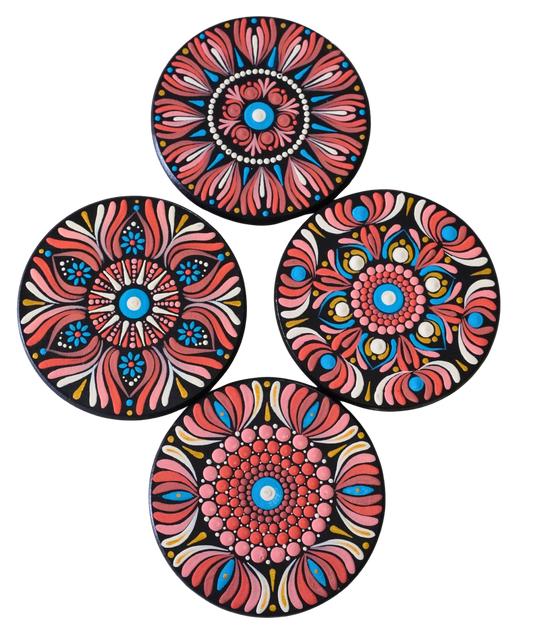 Hand-Painted Mandala Coaster Set - Set of 4