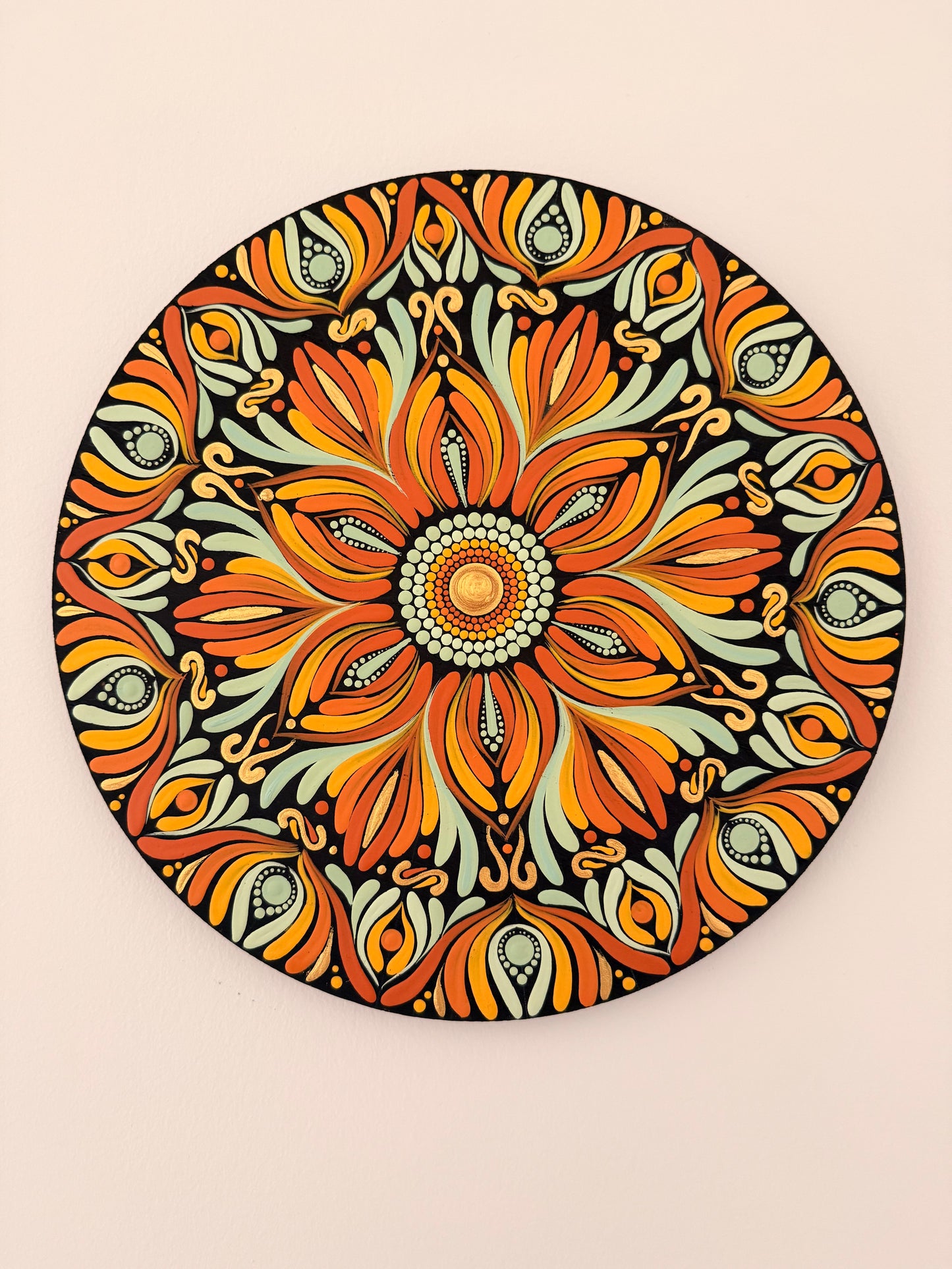 12 Inch Hand Painted Mandala - Amber Radiance