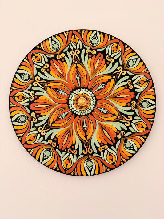 12 Inch Hand Painted Mandala - Amber Radiance