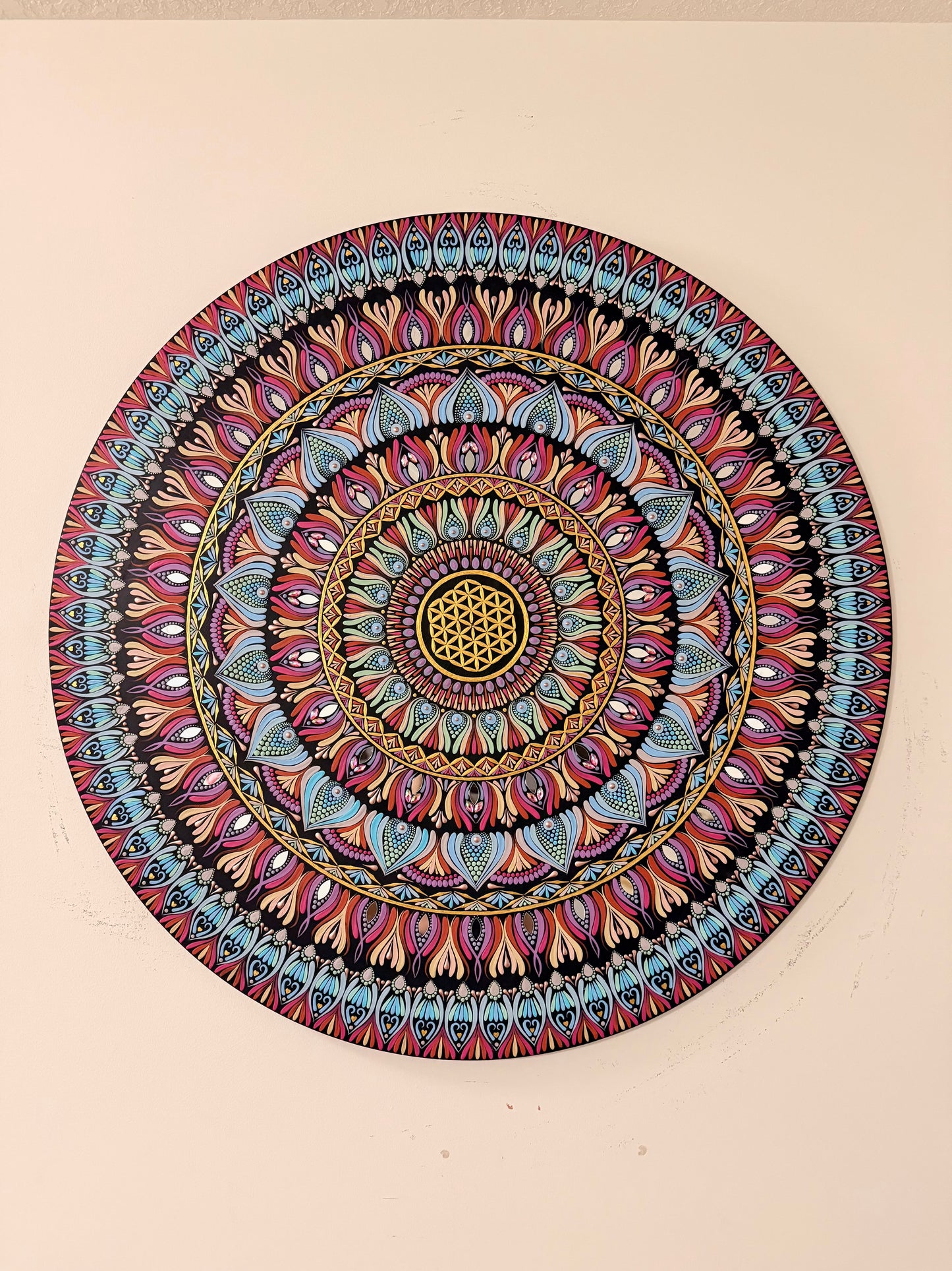 36 Inch Hand Painted Mandala - Shoreline Bloom