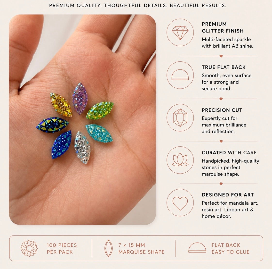 100pcs Flatback Horse Eye Rhinestones | 7x15mm Glitter Rhinestones | Mandala Painting | Lippan Art | Resin Crafts | DIY Decor