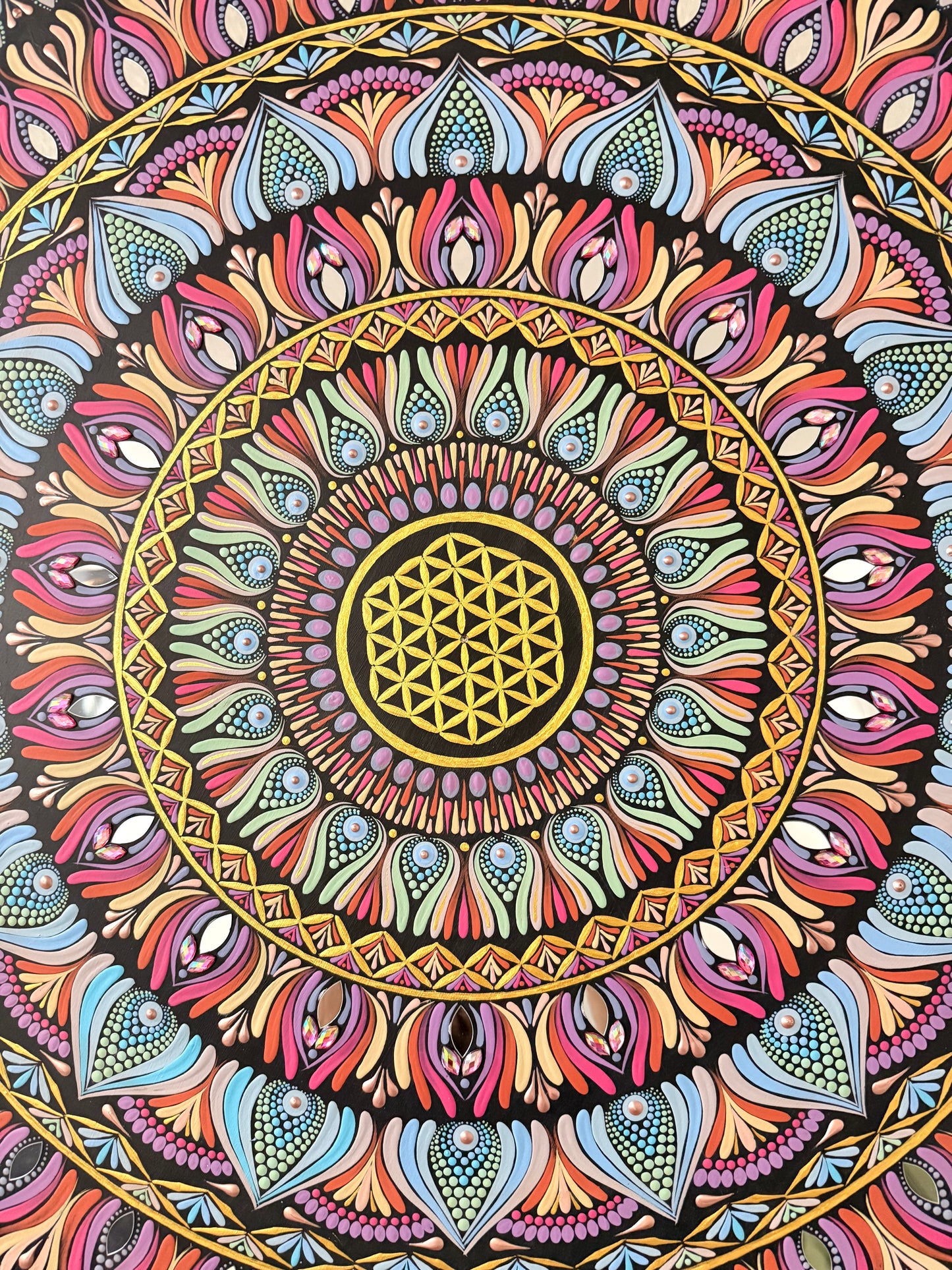 36 Inch Hand Painted Mandala - Shoreline Bloom