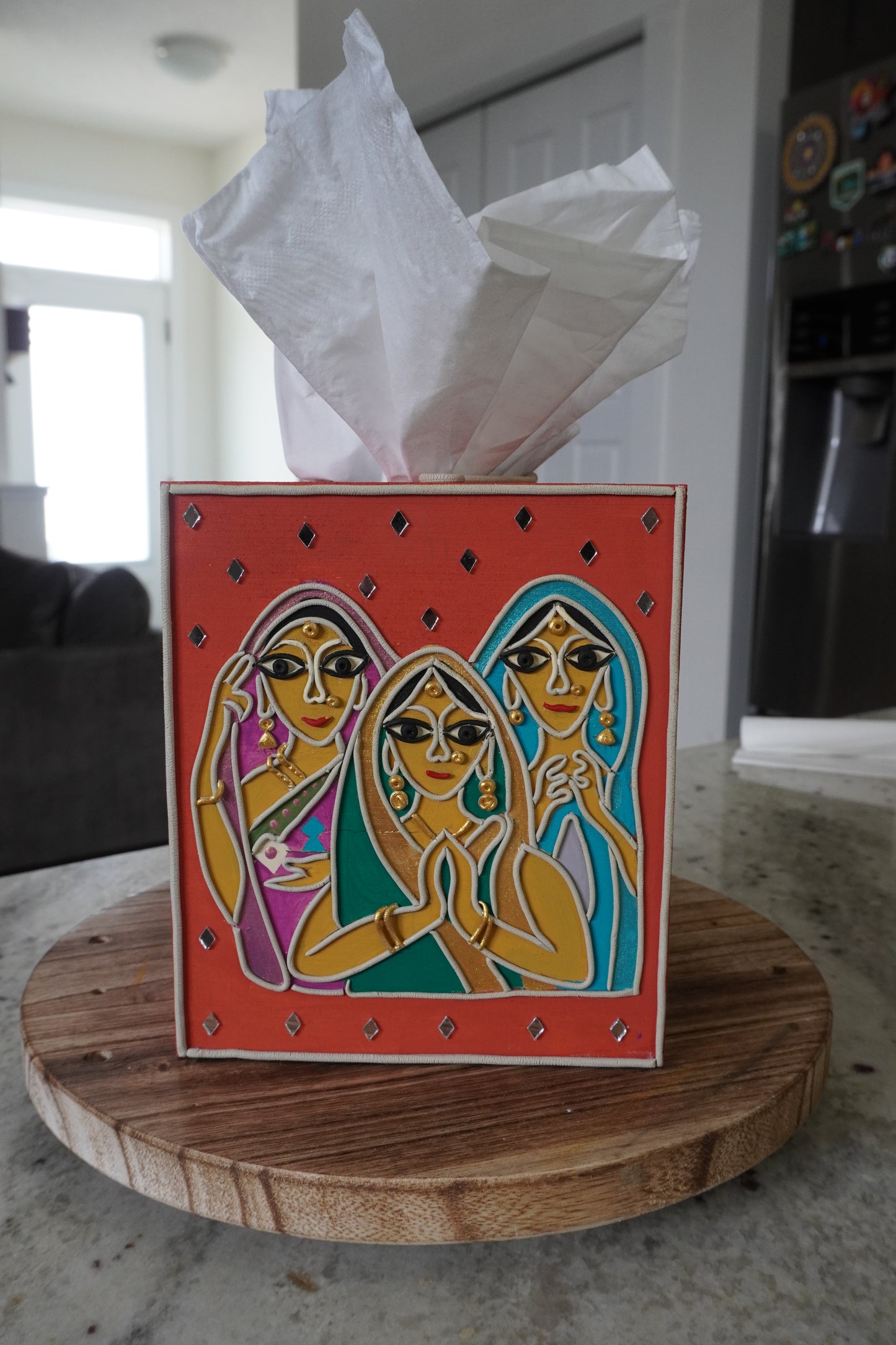 Lippan & Mandala Art Fusion Tissue Box Wooden Cover
