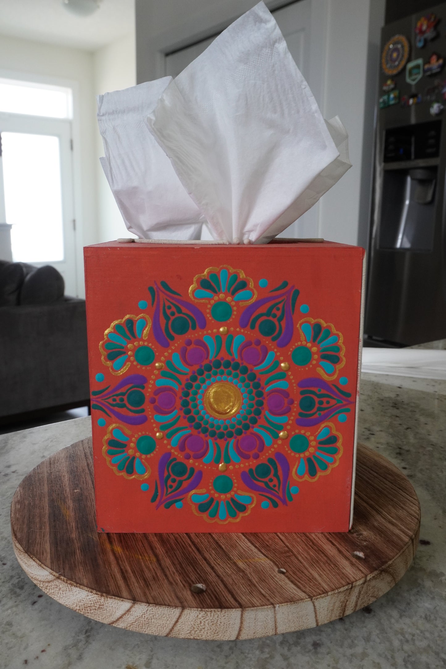Lippan & Mandala Art Fusion Tissue Box Wooden Cover