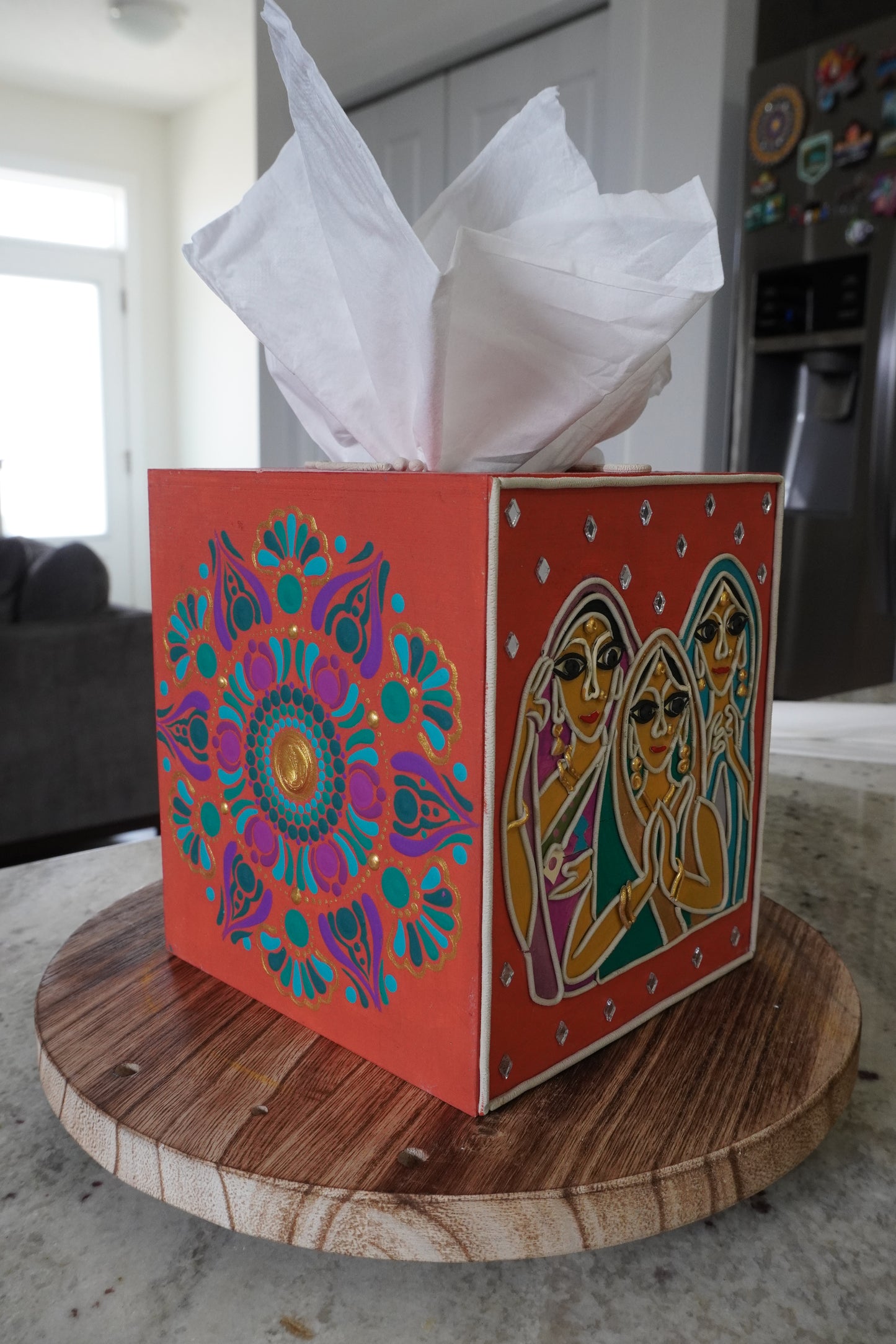 Lippan & Mandala Art Fusion Tissue Box Wooden Cover