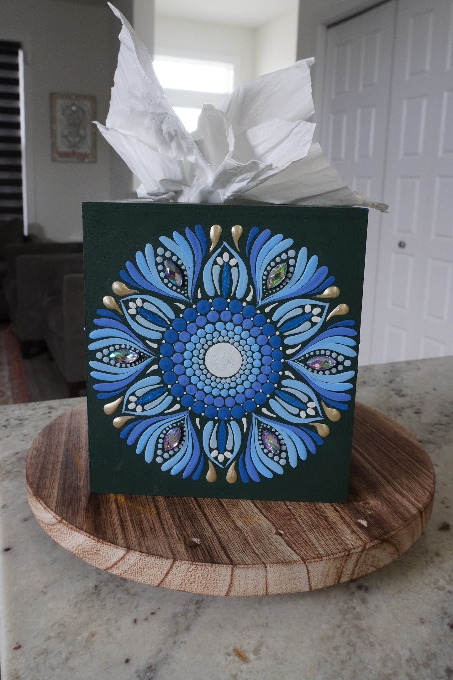 Lippan & Mandala Art Fusion Tissue Box Cover – Winter Blues on Hauser Green