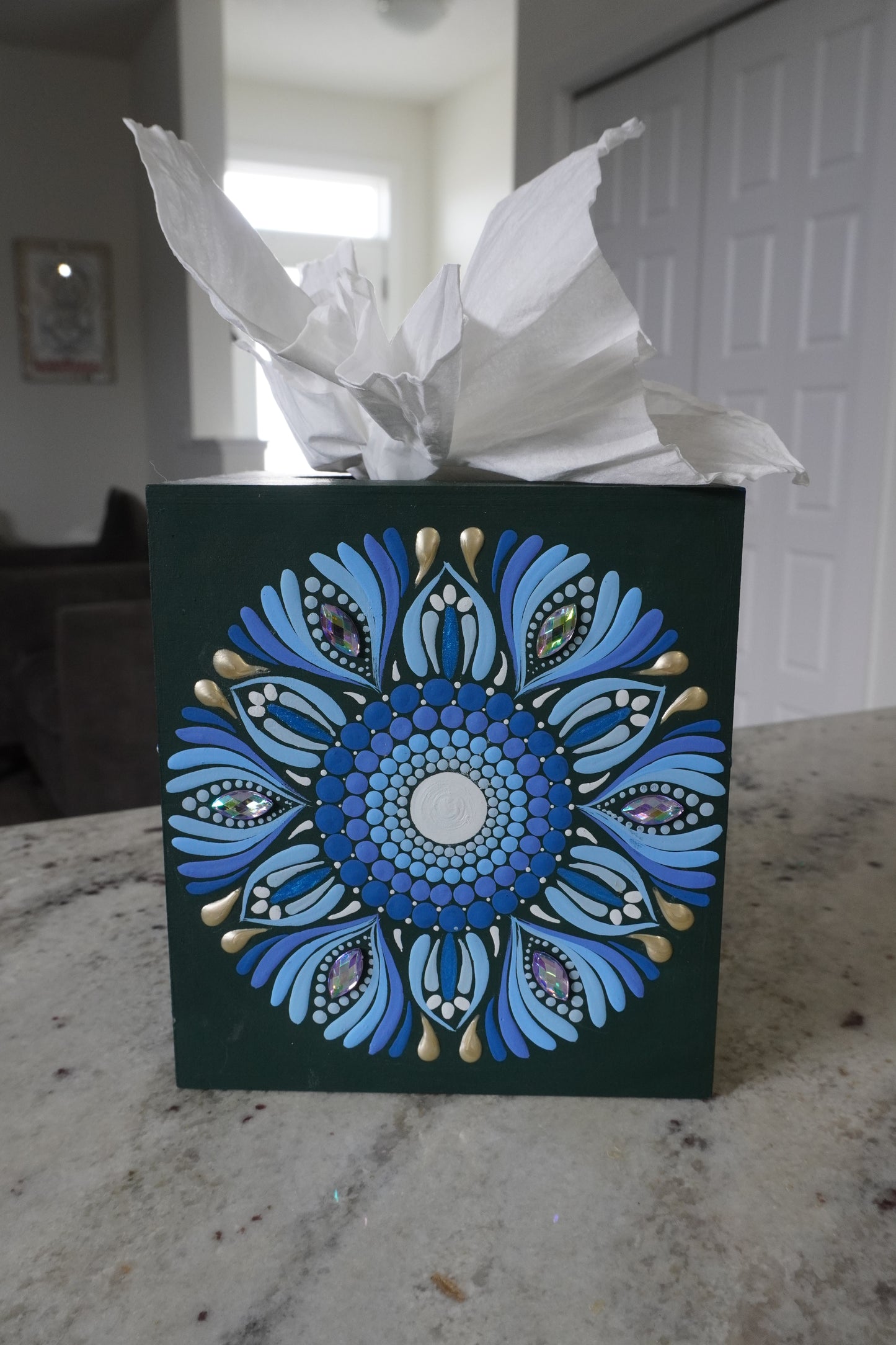 Lippan & Mandala Art Fusion Tissue Box Cover – Winter Blues on Hauser Green