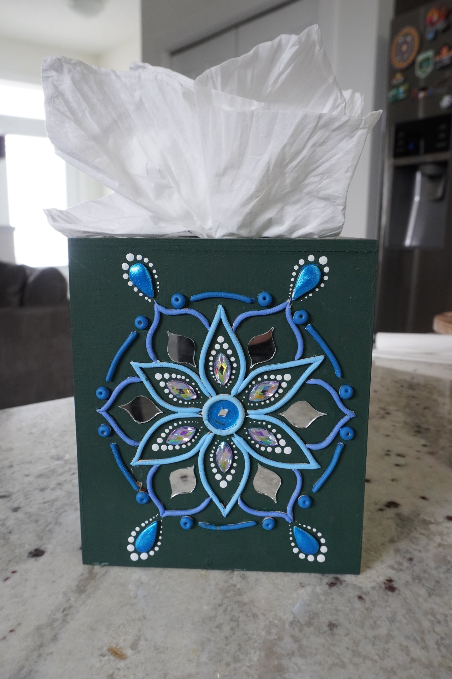 Lippan & Mandala Art Fusion Tissue Box Cover – Winter Blues on Hauser Green