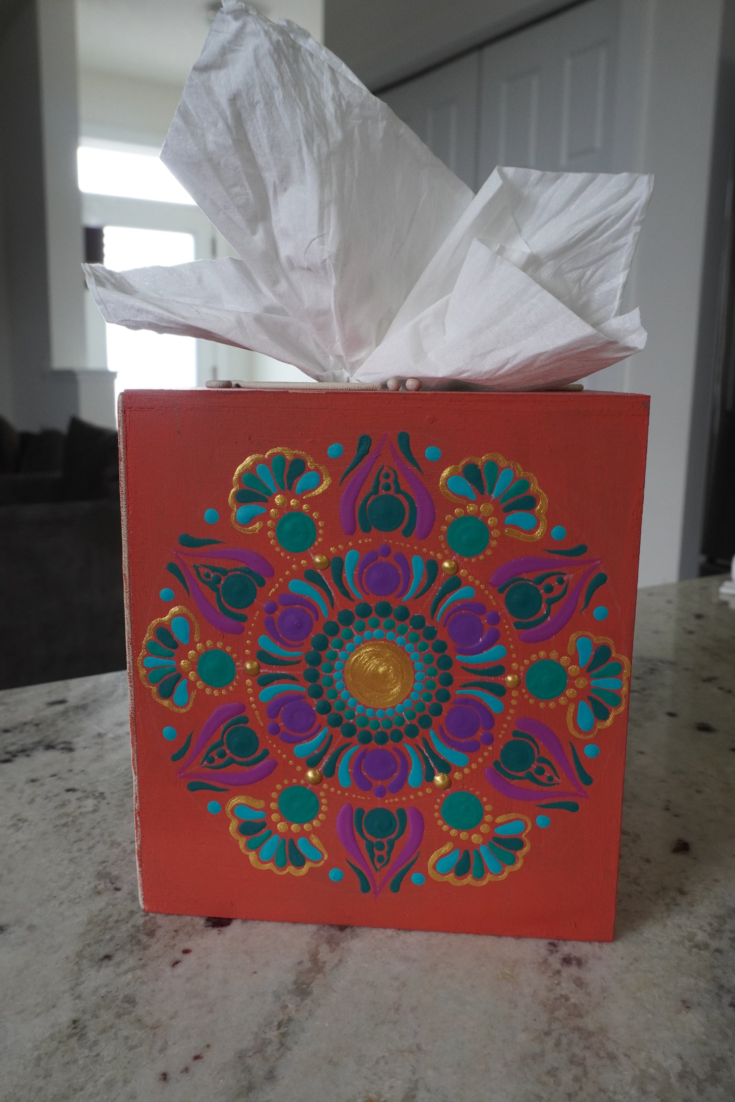 Lippan & Mandala Art Fusion Tissue Box Wooden Cover