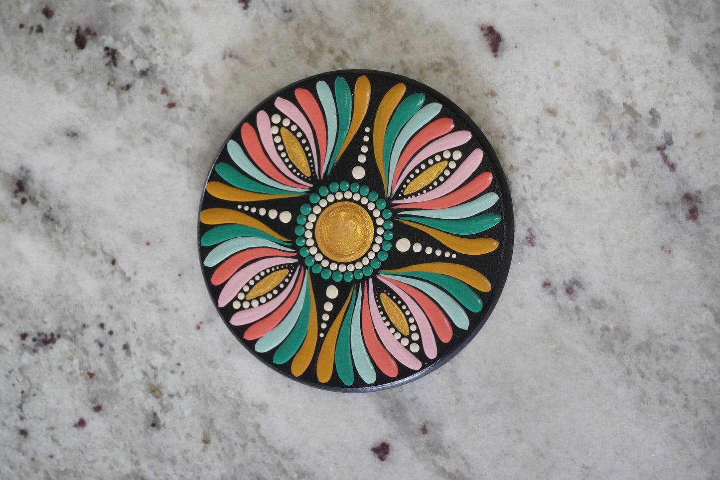 Hand-Painted Bloom Mandala Coaster Set - Set of 5
