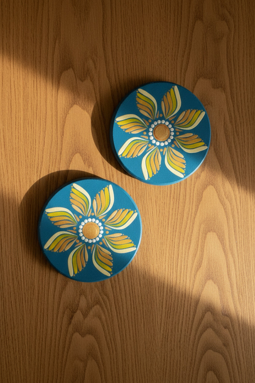 Hand-Painted Spring Mandala Coaster Set - Set of 2