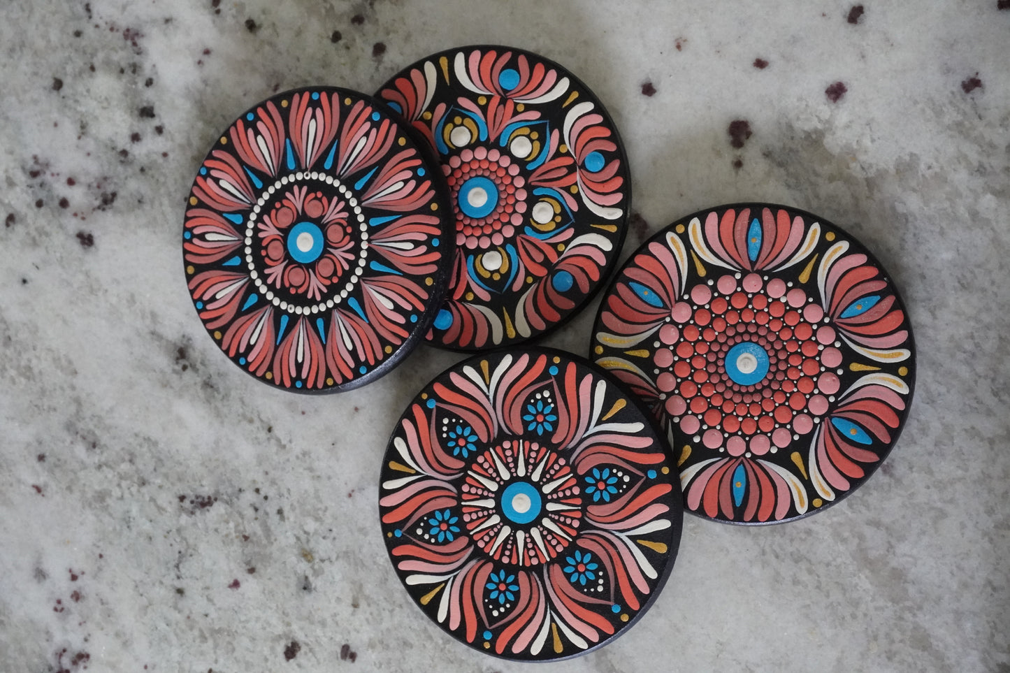 Hand-Painted Mandala Coaster Set - Set of 4