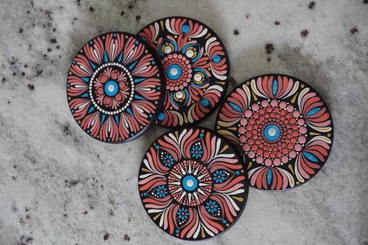 Hand-Painted Mandala Coaster Set - Set of 4