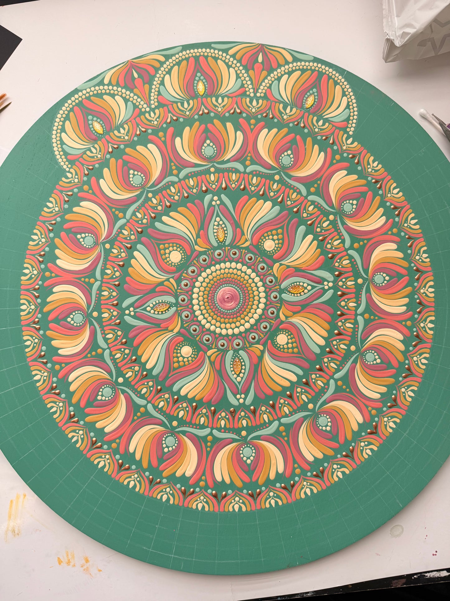 Quiet Bloom - 18 Inch Hand Painted Mandala