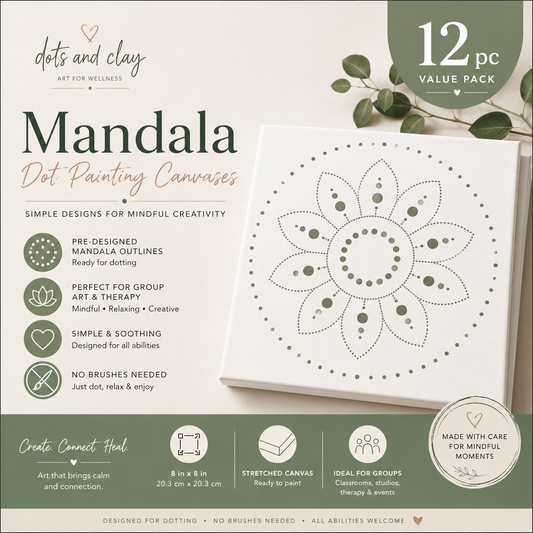 Hand Painted Mandala Dot Painting Canvas Set – 12 Pack