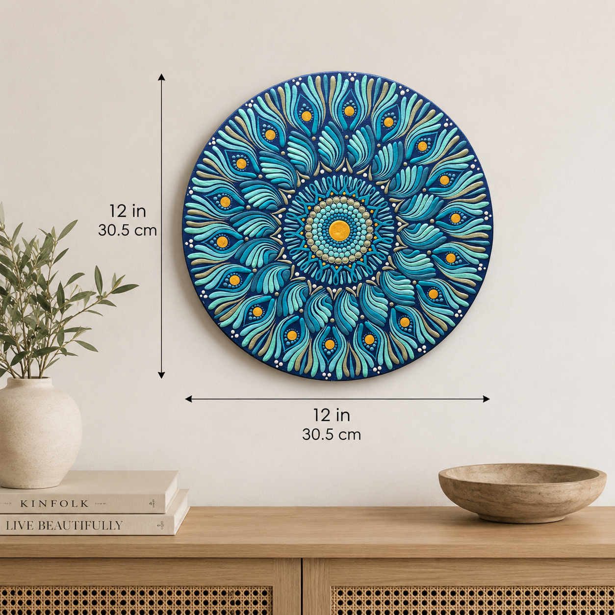 12 Inch Hand Painted Mandala - Oceanic Bloom