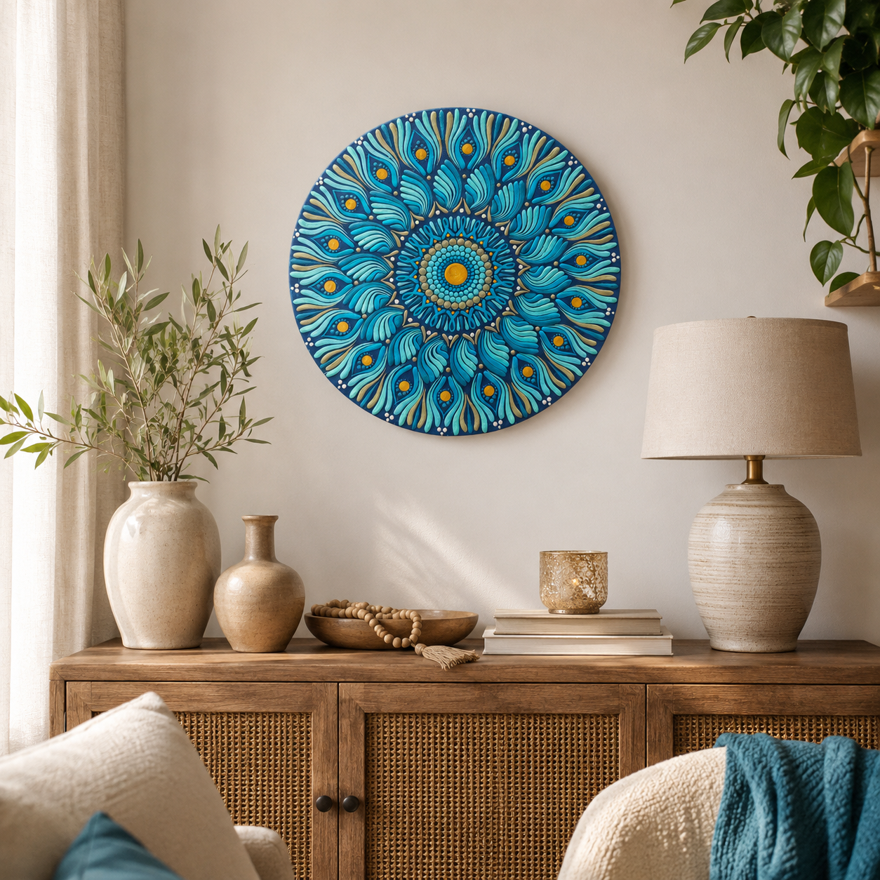12 Inch Hand Painted Mandala - Oceanic Bloom