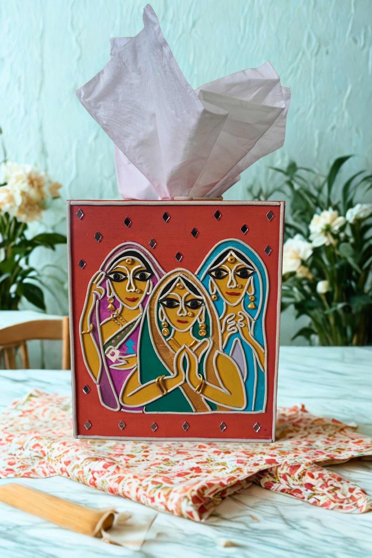 Lippan & Mandala Art Fusion Tissue Box Wooden Cover