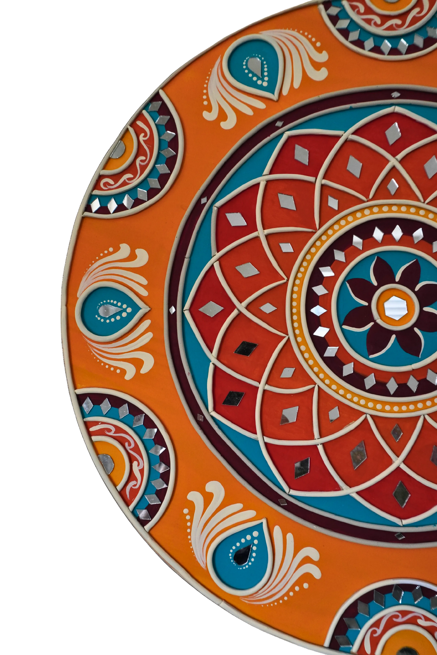 18 Inch Sunfire Lippan Mandala Wall Art| Mirror Work Mandala | Indian Mud Art | Boho Home Decor