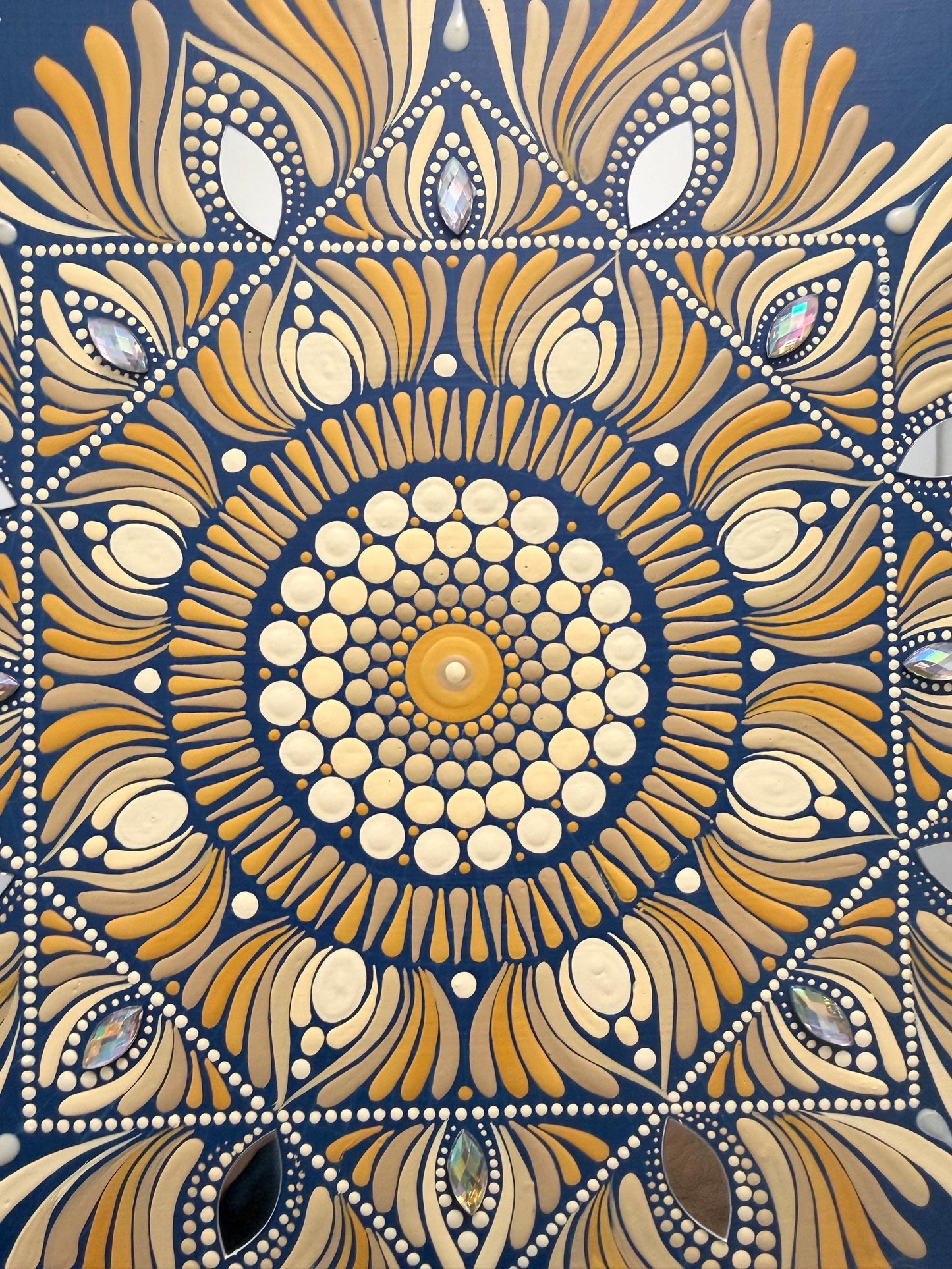 Hand Painted Mandala Key Holder | Blue & Gold Wooden Wall Art