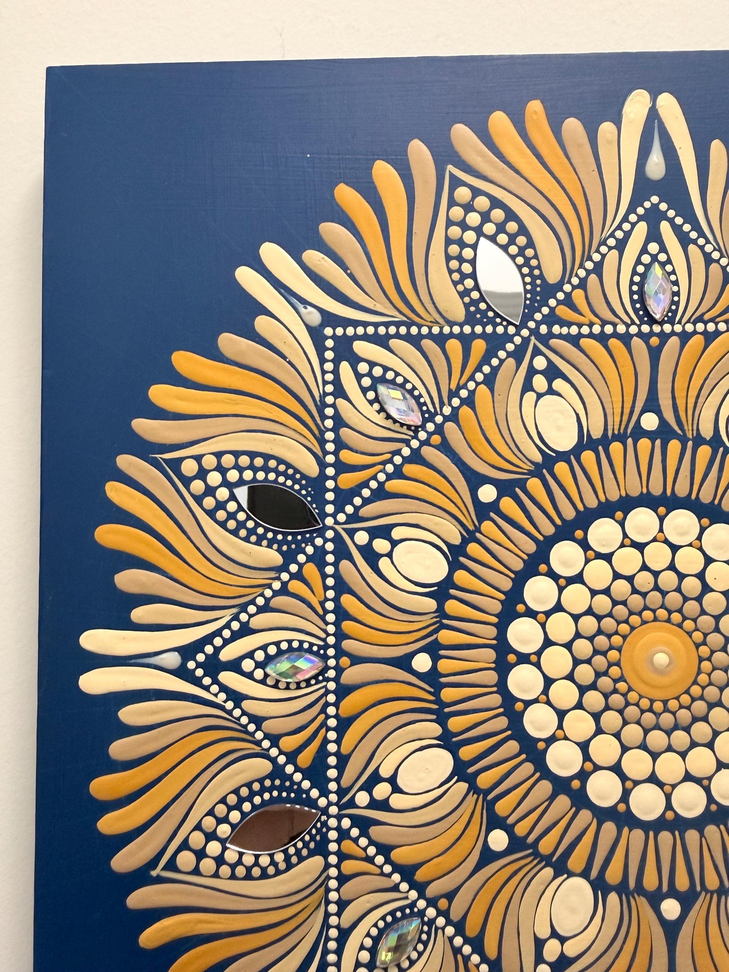 Hand Painted Mandala Key Holder | Blue & Gold Wooden Wall Art