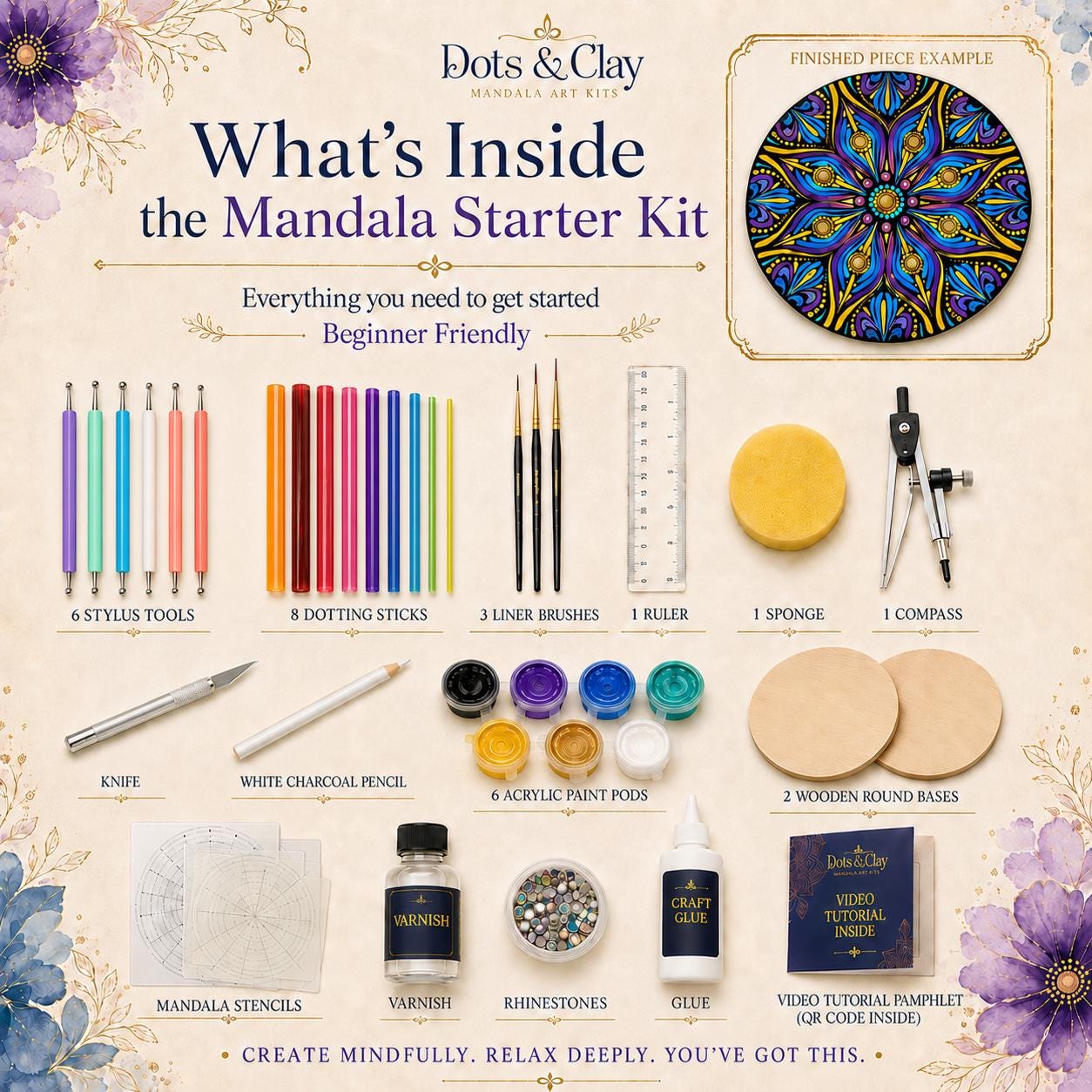 Mandala Starter Kit | Beginner Dot Art Painting with Video Tutorials