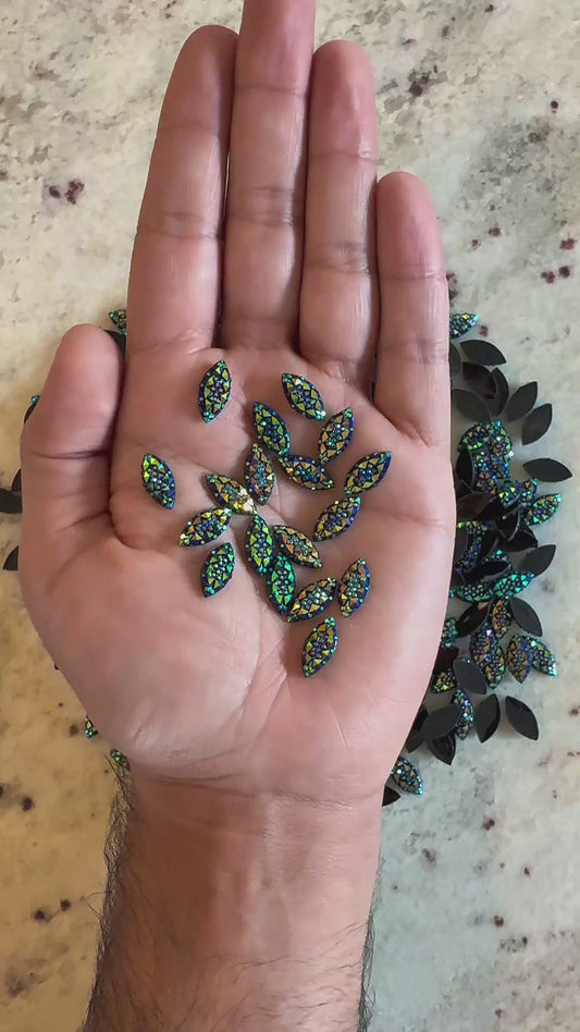 100pcs Flatback Horse Eye Rhinestones | 7x15mm Glitter Rhinestones | Mandala Painting | Lippan Art | Resin Crafts | DIY Decor
